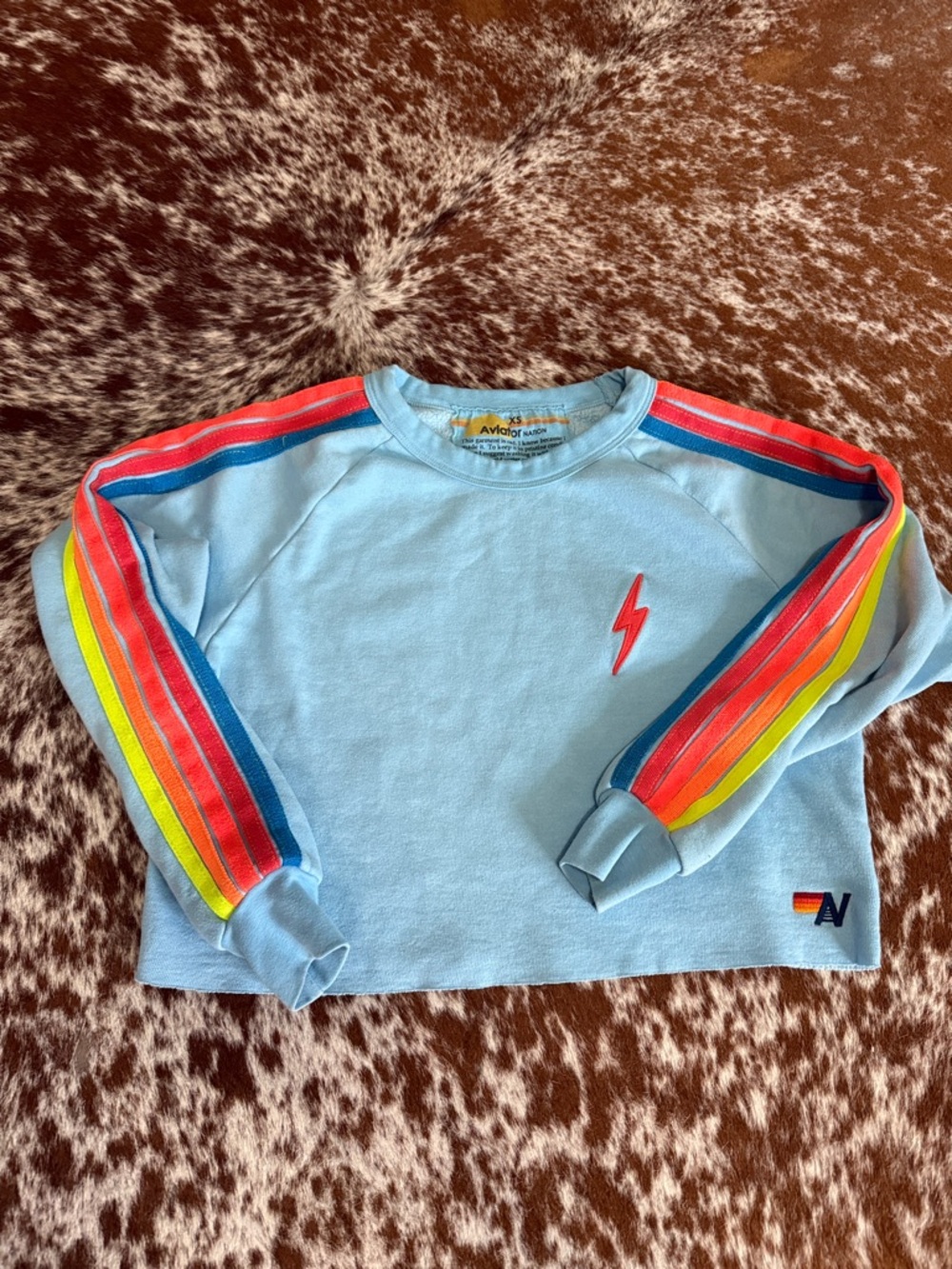 Aviator Nation Kids Light Blue Sweatshirt with Rainbow Stripes